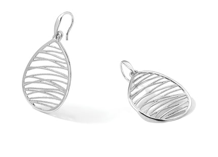 Sterling Silver Rhod-pltd Polished/Textured Teardrop Dangle Earrings