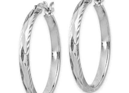 Sterling Silver Rhodium-plated Textured Round Hoops (Style QE11489)