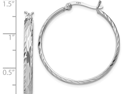Sterling Silver Rhodium-plated Textured Round Hoops (Style QE11489)