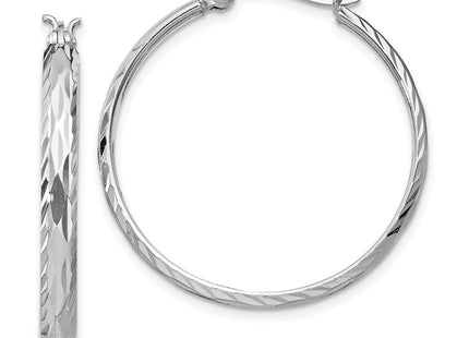 Sterling Silver Rhodium-plated Textured Round Hoops (Style QE11489)