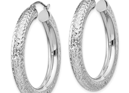 Sterling Silver Rhodium Plated Diamond Cut Hoop Earrings (Style QE11493)