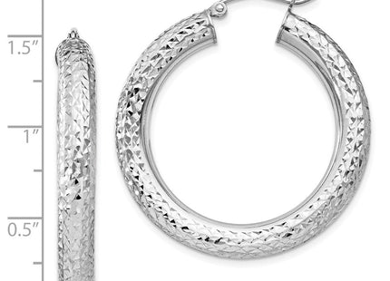 Sterling Silver Rhodium Plated Diamond Cut Hoop Earrings (Style QE11493)