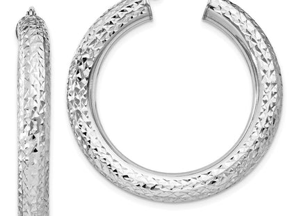 Sterling Silver Rhodium Plated Diamond Cut Hoop Earrings (Style QE11493)