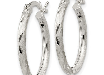 Sterling Silver Satin Diamond-cut Hoop Earrings (Style QE11494)