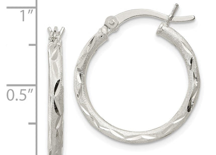 Sterling Silver Satin Diamond-cut Hoop Earrings (Style QE11494)