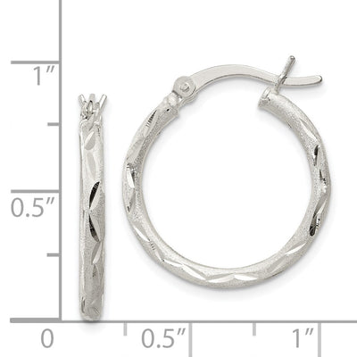 Sterling Silver Satin Diamond-cut Hoop Earrings, 20 x 2mm