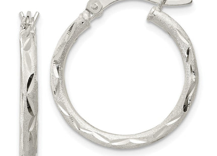 Sterling Silver Satin Diamond-cut Hoop Earrings (Style QE11494)