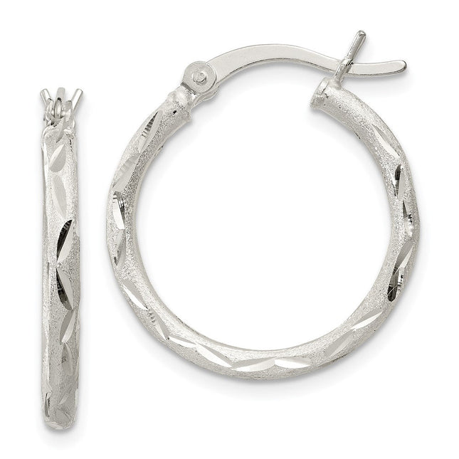 Sterling Silver Satin Diamond-cut Hoop Earrings, 20 x 2mm