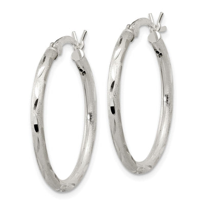 Sterling Silver Satin Diamond-cut Hoop Earrings, 25 x 2mm