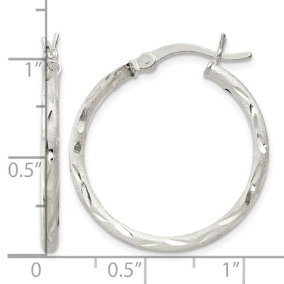 Sterling Silver Satin Diamond-cut Hoop Earrings, 25 x 2mm