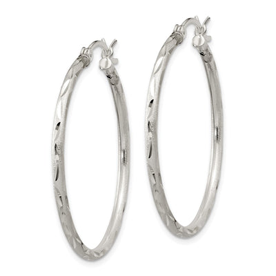 Sterling Silver Satin Diamond-cut Hoop Earrings, 35 x 2mm