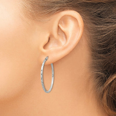 Sterling Silver Satin Diamond-cut Hoop Earrings, 35 x 2mm