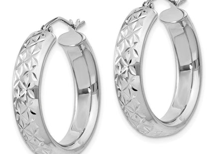 Sterling Silver Rhodium Plated Diamond Cut Hoop Earrings (Style QE11515)