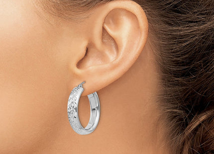 Sterling Silver Rhodium Plated Diamond Cut Hoop Earrings (Style QE11515)