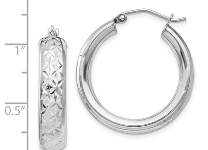 Sterling Silver Rhodium Plated Diamond Cut Hoop Earrings (Style QE11515)