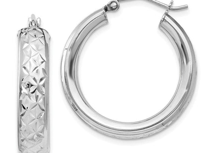 Sterling Silver Rhodium Plated Diamond Cut Hoop Earrings (Style QE11515)