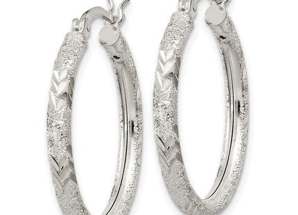 Sterling Silver Diamond-cut Laser-cut Hinged Hoop Earrings (Style QE11521)