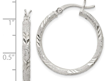 Sterling Silver Diamond-cut Laser-cut Hinged Hoop Earrings (Style QE11521)