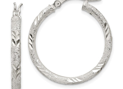Sterling Silver Diamond-cut Laser-cut Hinged Hoop Earrings (Style QE11521)