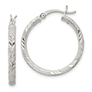 Sterling Silver Diamond-cut Laser-cut Hinged Hoop Earrings (Style QE11521)