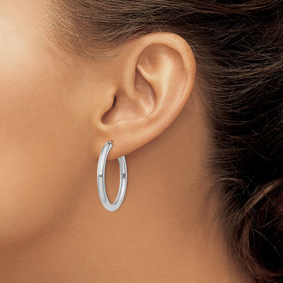Sterling Silver Rhodium-plated Endless Tube Hoop Earrings, 30 x 3mm