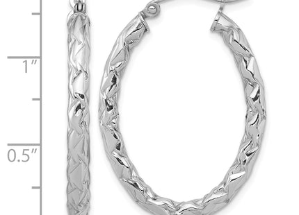 Sterling Silver RH-plated D/C Textured Oval Hoop Earrings