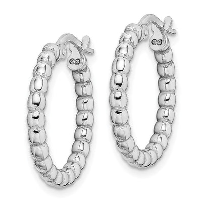 Sterling Silver Rhodium-plated Beaded Hoop Earrings, 15 x 3mm