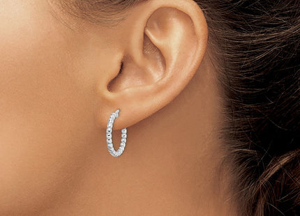 Sterling Silver Rhodium-plated Beaded Hoop Earrings (Style QE11656)