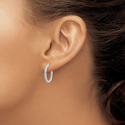 Sterling Silver Rhodium-plated Beaded Hoop Earrings, 15 x 3mm