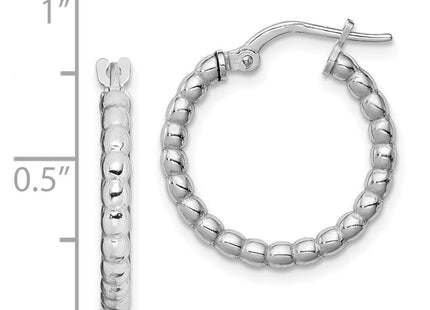 Sterling Silver Rhodium-plated Beaded Hoop Earrings (Style QE11656)