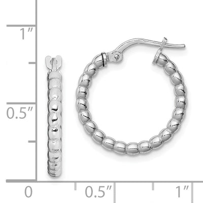 Sterling Silver Rhodium-plated Beaded Hoop Earrings, 15 x 3mm