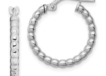 Sterling Silver Rhodium-plated Beaded Hoop Earrings (Style QE11656)