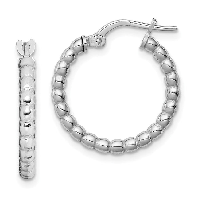 Sterling Silver Rhodium-plated Beaded Hoop Earrings, 15 x 3mm