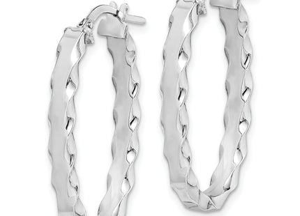 Sterling Silver RH-plated Scalloped Edge Oval Hoop Earrings