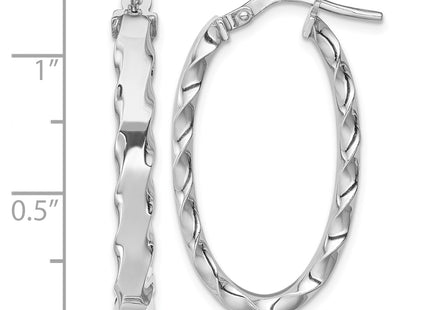 Sterling Silver RH-plated Scalloped Edge Oval Hoop Earrings