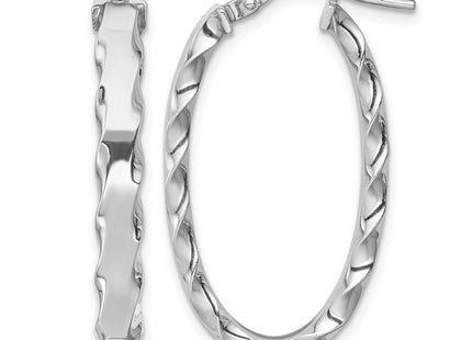 Sterling Silver RH-plated Scalloped Edge Oval Hoop Earrings