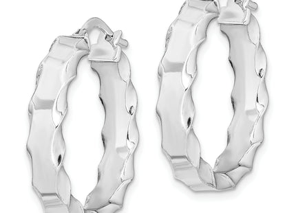Sterling Silver RH-plated Scalloped Edge Round Hoop Earrings