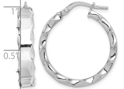 Sterling Silver RH-plated Scalloped Edge Round Hoop Earrings