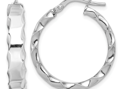 Sterling Silver RH-plated Scalloped Edge Round Hoop Earrings