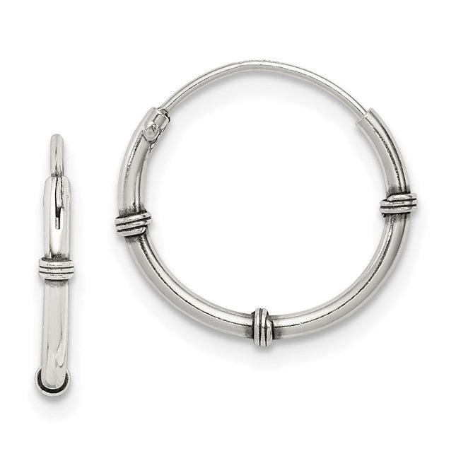Sterling Silver Polished and Antiqued Endless Hoop Earrings, 15 x 1.75mm