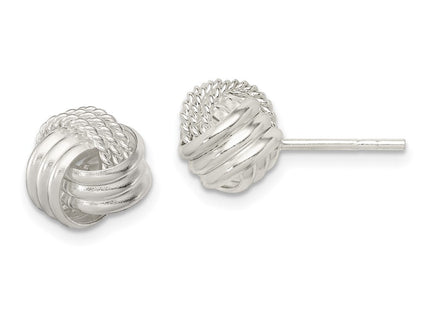 Sterling Silver Polished and Textured Knot Post Earrings (Style QE11775)