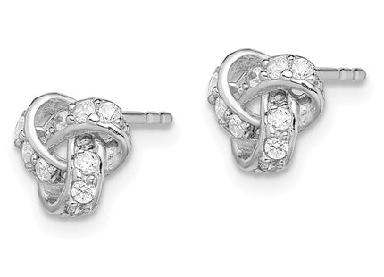 Sterling silver cubic zirconia knot earrings, alternate view