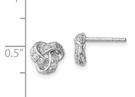 Sterling silver cubic zirconia knot earrings, further view