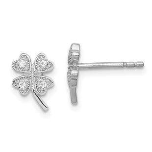 Sterling Silver Rhodium-plated Polished CZ 4 Leaf Clover Post Earrings (Style QE11843)