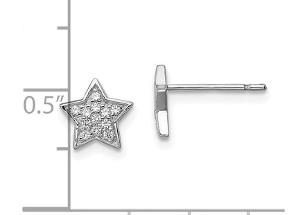 Sterling Silver Rhodium-plated CZ Star Post Earrings (Style QE11857)