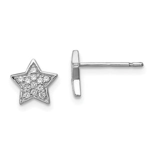 Sterling Silver Rhodium-plated CZ Star Post Earrings (Style QE11857)