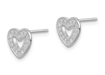 Sterling silver cubic zirconia heart earrings, alternate view