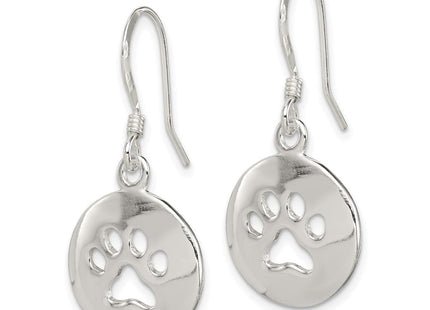 Sterling Silver Polished Paw Print Shepherd Hook Earrings