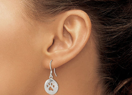 Sterling Silver Polished Paw Print Shepherd Hook Earrings