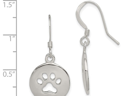 Sterling Silver Polished Paw Print Shepherd Hook Earrings
